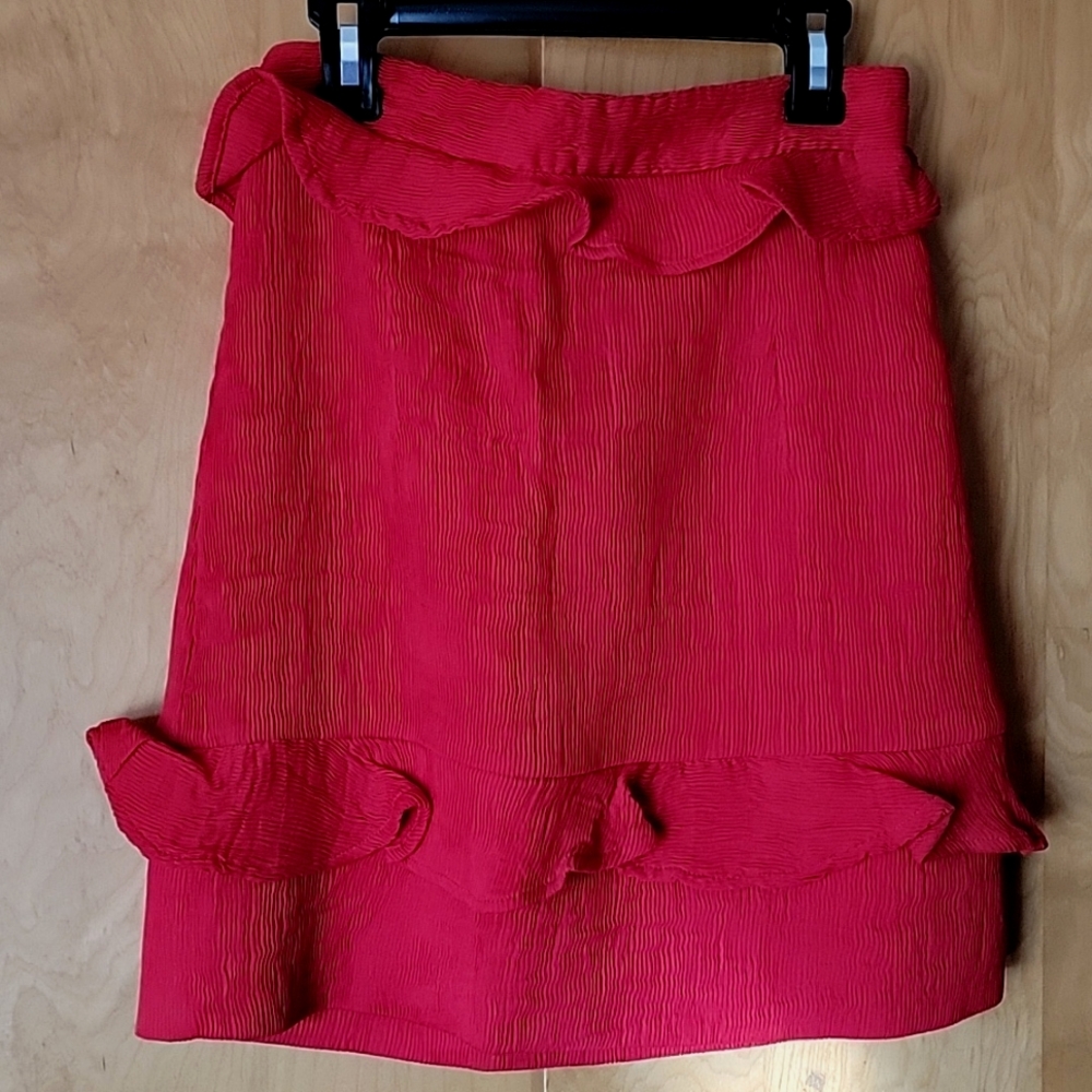 ELLIATT Red Ribbed Ruffled Skirt